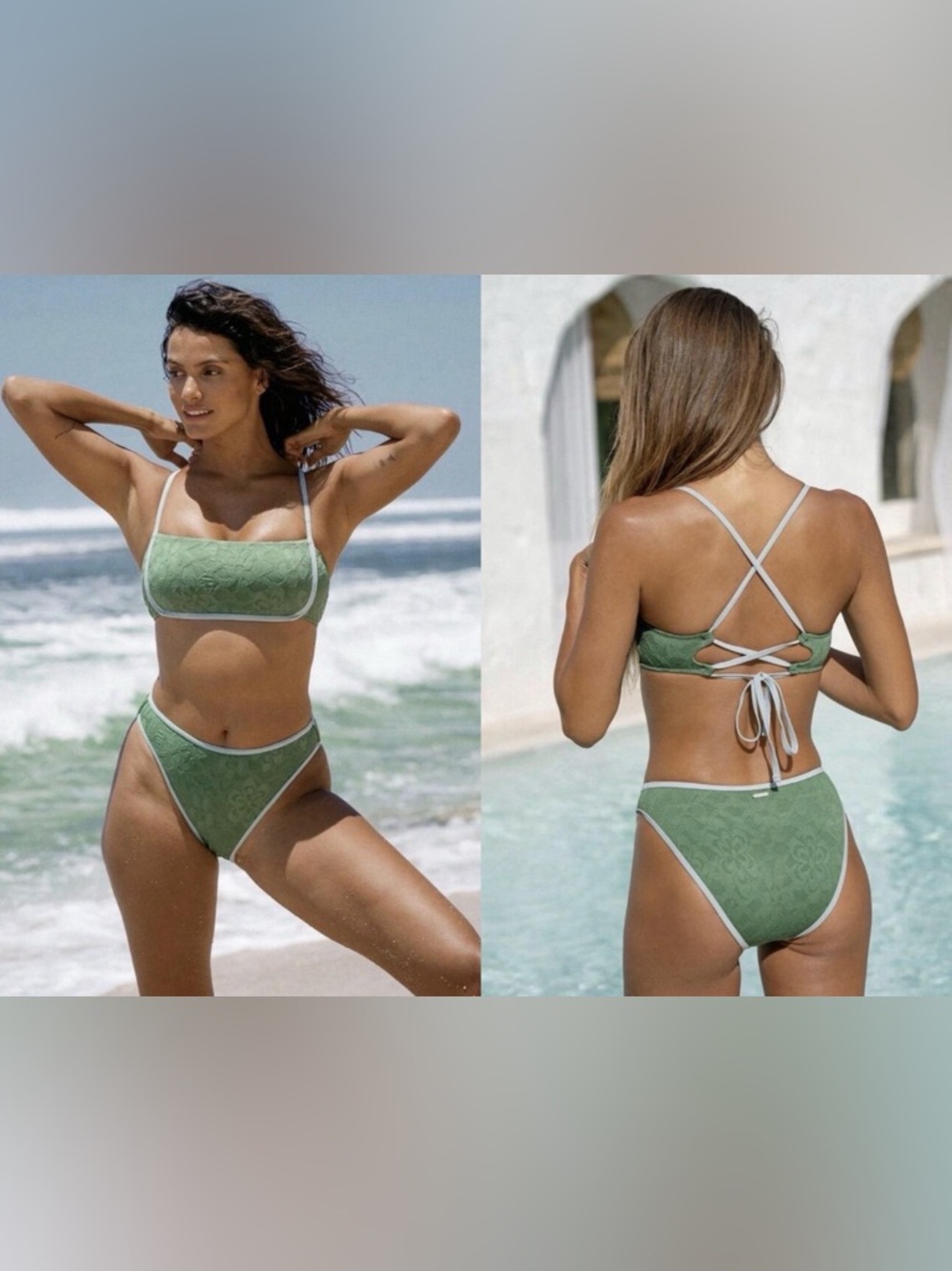 Berlook 2 Piece Swimsuit Bikini Size Top M Bottom L Large Blue Green NEW